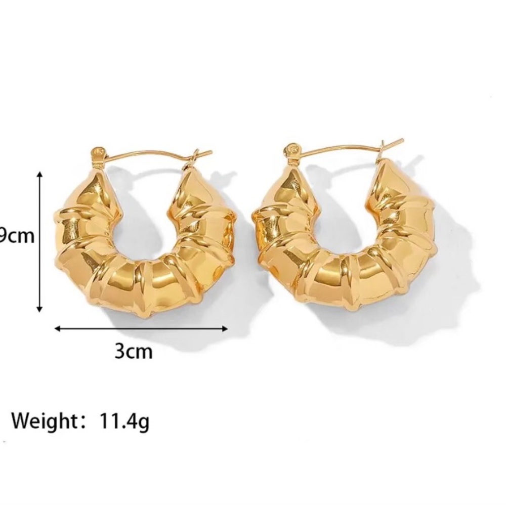 New Stainless steel gold 18K chunky small mini bamboo hoop earrings